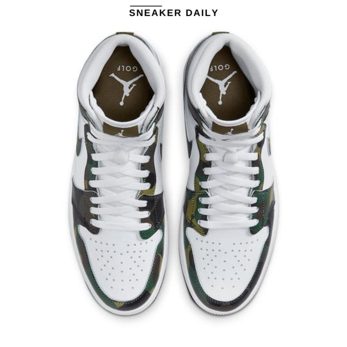 Giày Air Jordan 1 High Golf Camo DQ0660-300 chi tiết cổ giày và logo Wings
