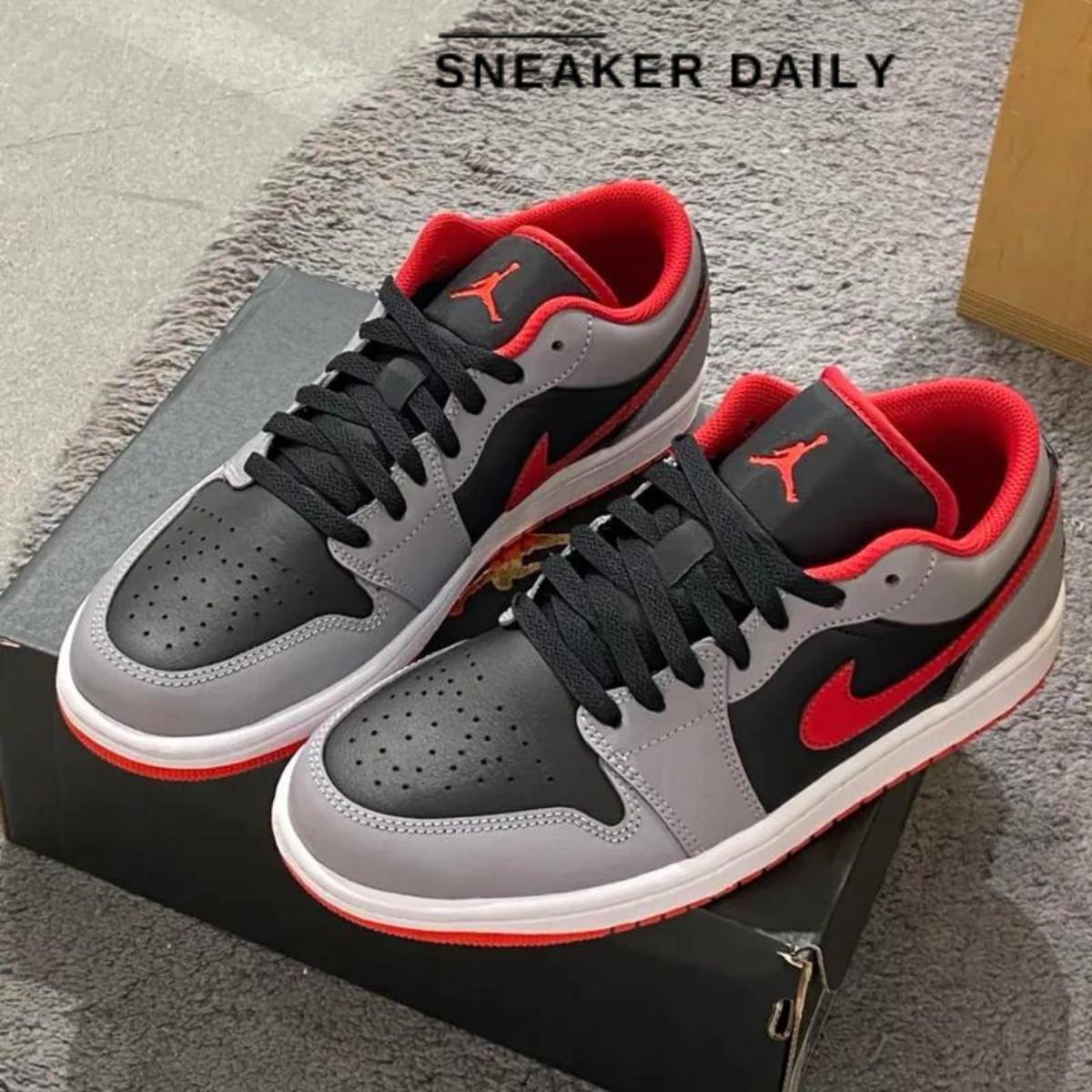 Giày Air Jordan 1 Low Black Light Smoke Grey Gym Red 553558-060 - Ảnh 10