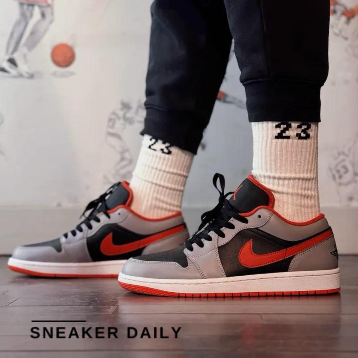 Giày Air Jordan 1 Low Black Light Smoke Grey Gym Red 553558-060 - Ảnh 5