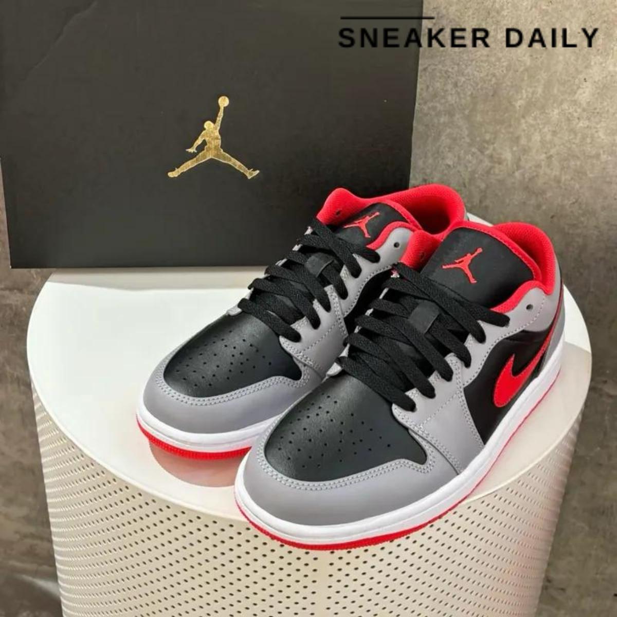 Giày Air Jordan 1 Low Black Light Smoke Grey Gym Red 553558-060 - Ảnh 7
