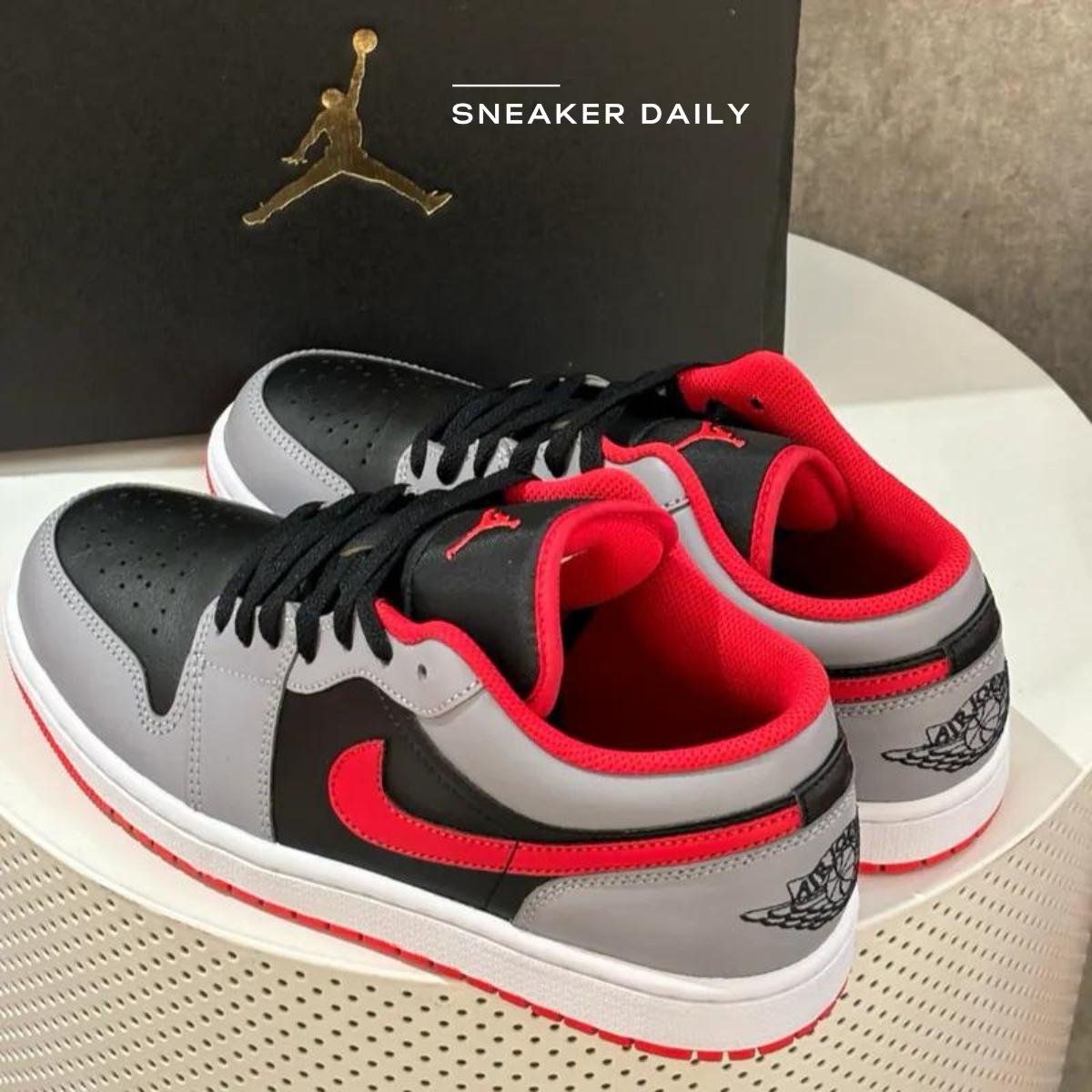 Giày Air Jordan 1 Low Black Light Smoke Grey Gym Red 553558-060 - Ảnh 8