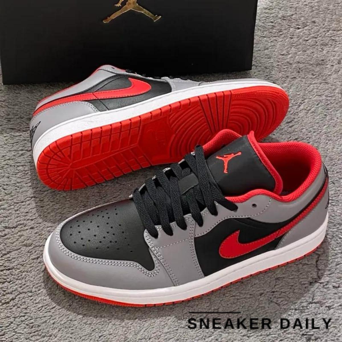 Giày Air Jordan 1 Low Black Light Smoke Grey Gym Red 553558-060 - Ảnh 9