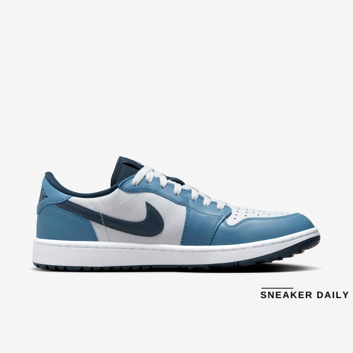 Phần upper da cao cấp và chi tiết thiết kế Air Jordan 1 Low Golf White Aegean Storm