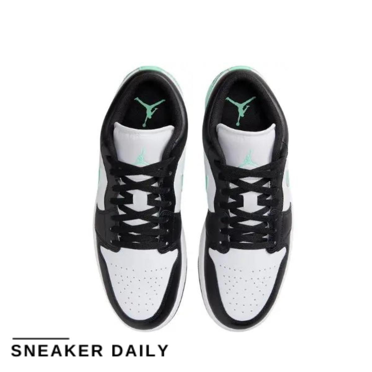 Chi tiết chất liệu da và suede gót giày Air Jordan 1 Low Green Glow