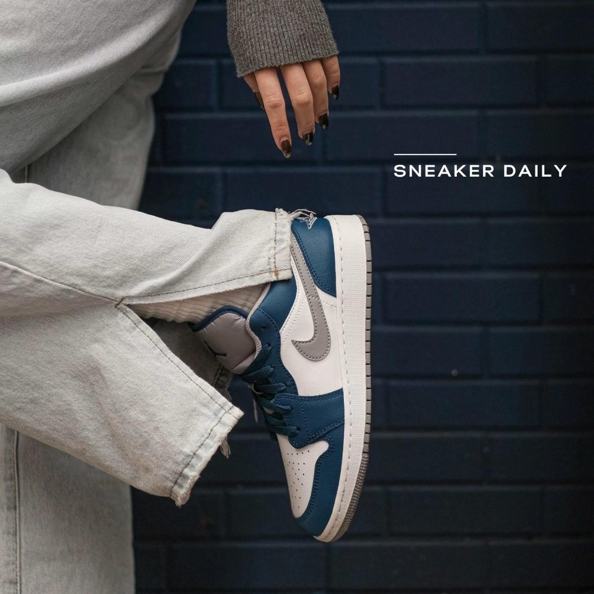 Giày Air Jordan 1 Low GS Midnight Navy Wolf Grey 553560-141 - Ảnh 4