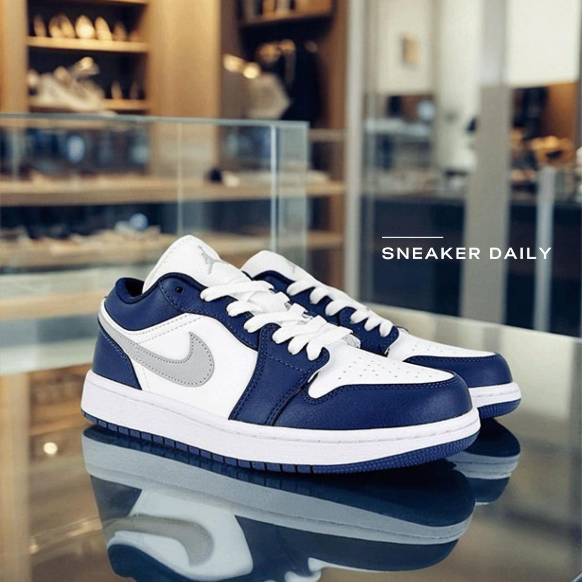 Giày Air Jordan 1 Low GS Midnight Navy Wolf Grey 553560-141 - Ảnh 8