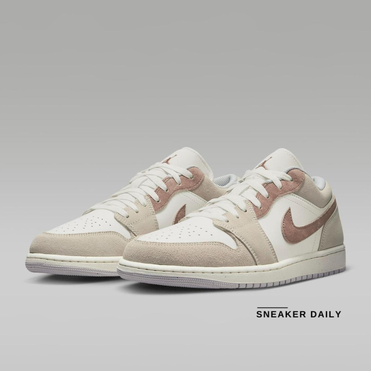 Đế cao su và logo Nike Air trên giày Air Jordan 1 Low Light Bone