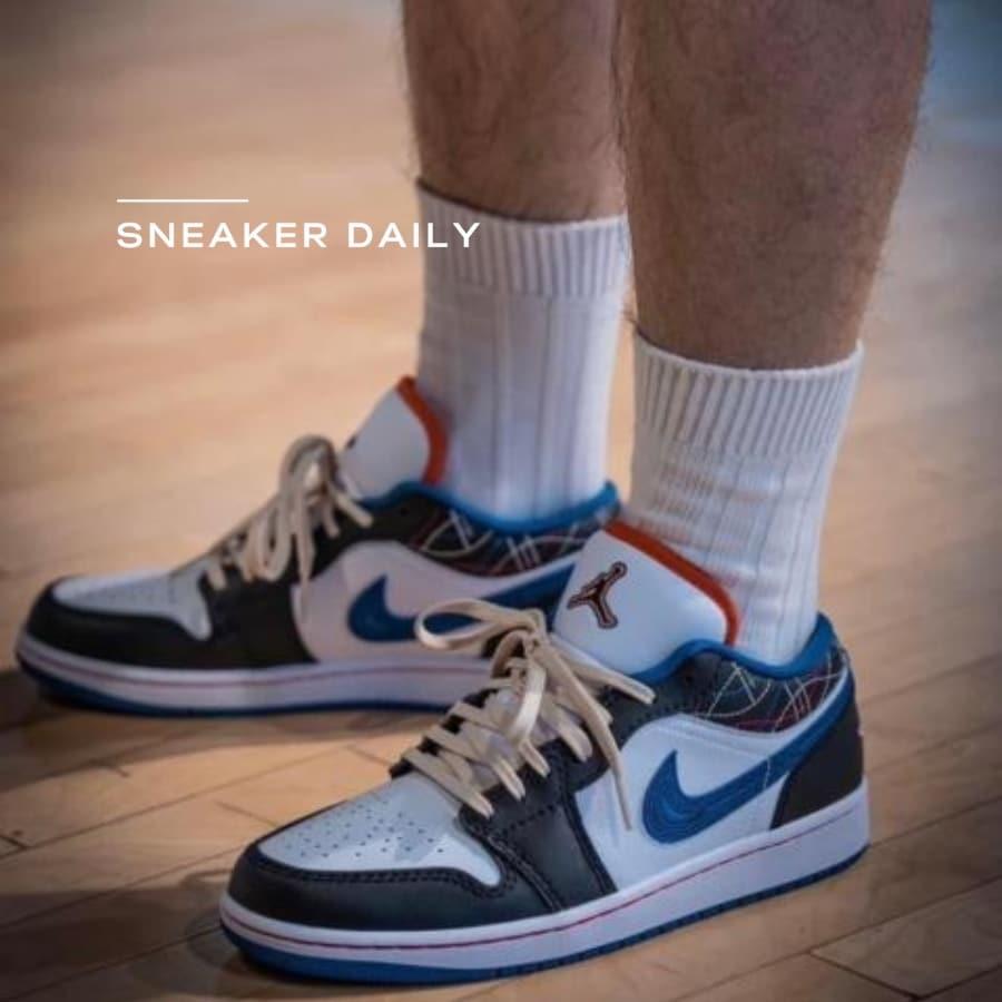 Giày Air Jordan 1 Low White Industrial Blue Siren Red FV3622-141 - Ảnh 10