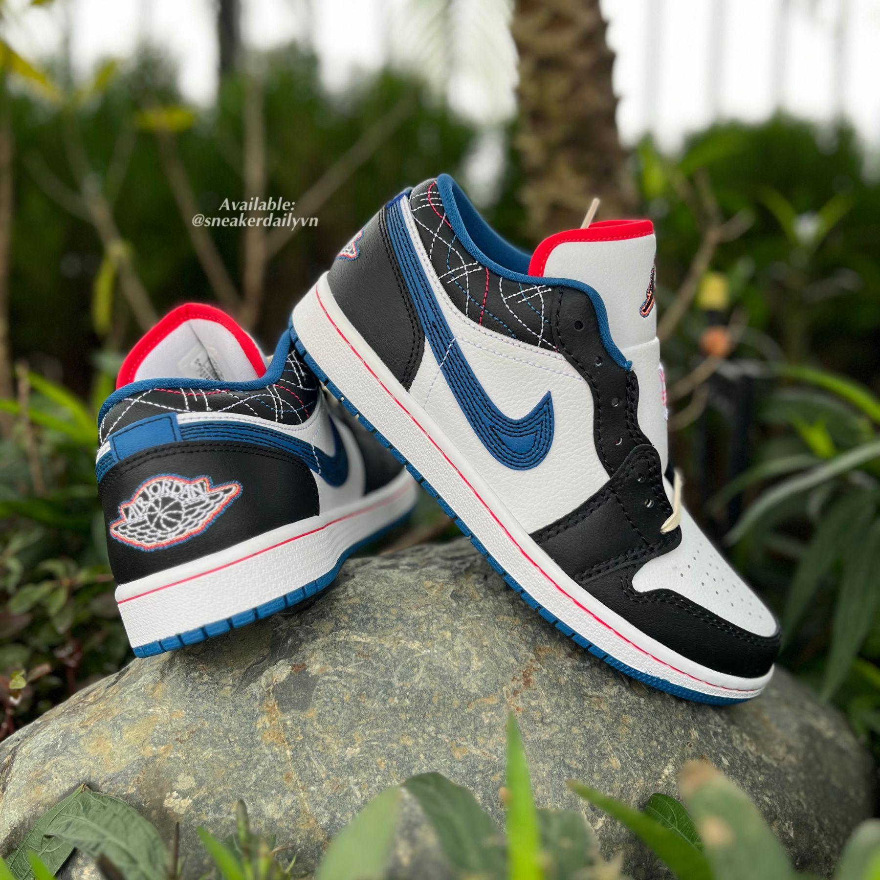 Giày Air Jordan 1 Low White Industrial Blue Siren Red FV3622-141 - Ảnh 3