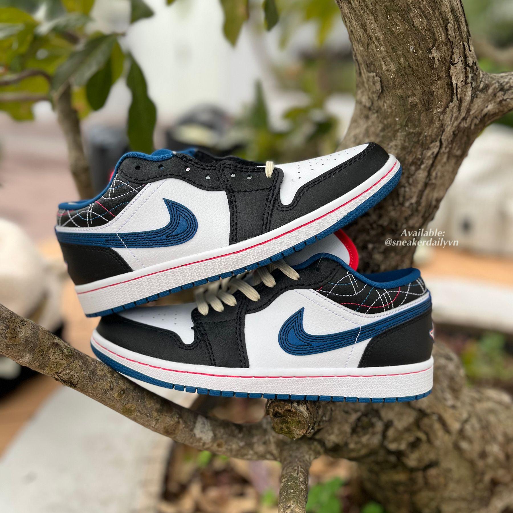 Giày Air Jordan 1 Low White Industrial Blue Siren Red FV3622-141 - Ảnh 6