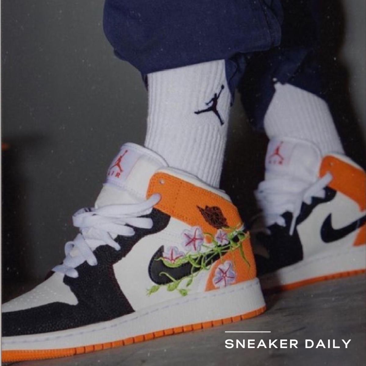 Giày Air Jordan 1 Mid Floral (GS) DQ8390-100 - Ảnh 3