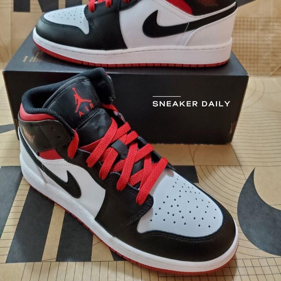 Giày Air Jordan 1 Mid GS Gym Red Black Toe DQ8423-106 - Ảnh 6