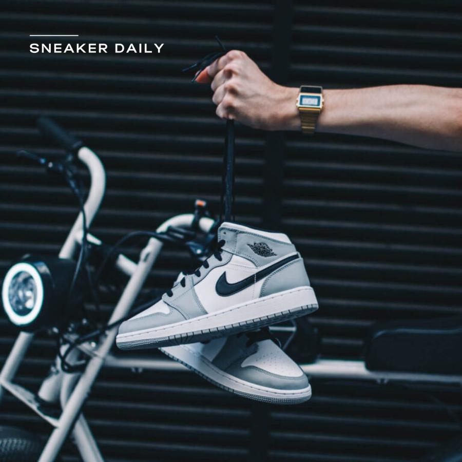 Giày Air Jordan 1 Mid Light Smoke Grey Black (GS) 554725-092 - Ảnh 10