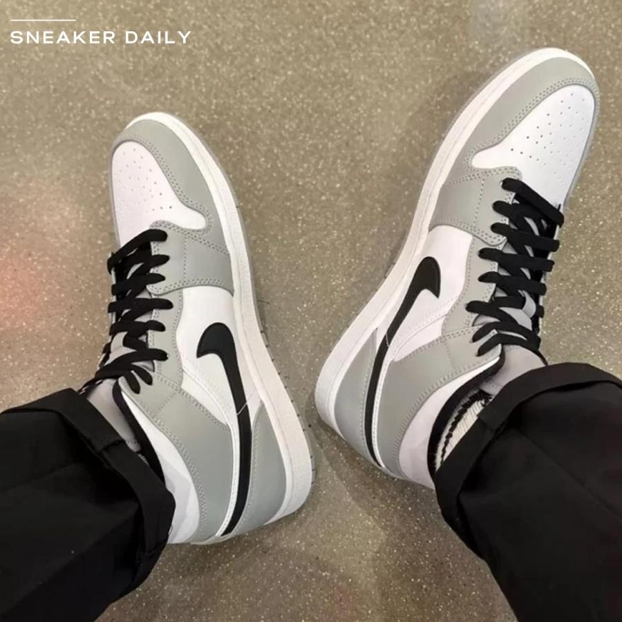 Giày Air Jordan 1 Mid Light Smoke Grey Black (GS) 554725-092 - Ảnh 3