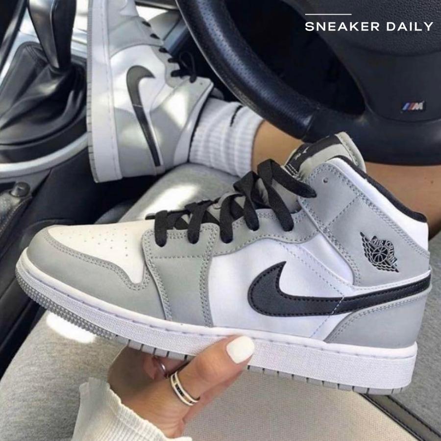 Giày Air Jordan 1 Mid Light Smoke Grey Black (GS) 554725-092 - Ảnh 4