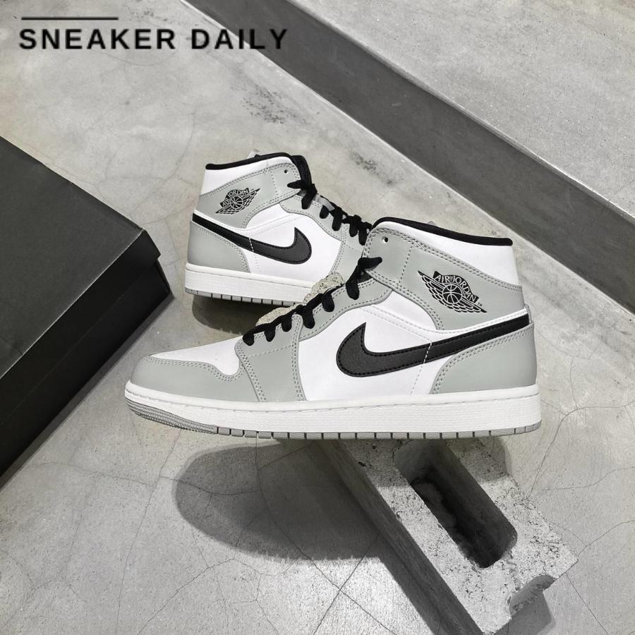 Giày Air Jordan 1 Mid Light Smoke Grey Black (GS) 554725-092 - Ảnh 6