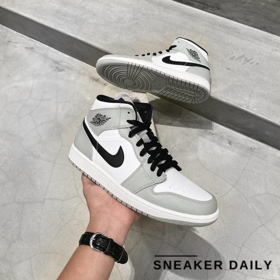 Giày Air Jordan 1 Mid Light Smoke Grey Black (GS) 554725-092 - Ảnh 7