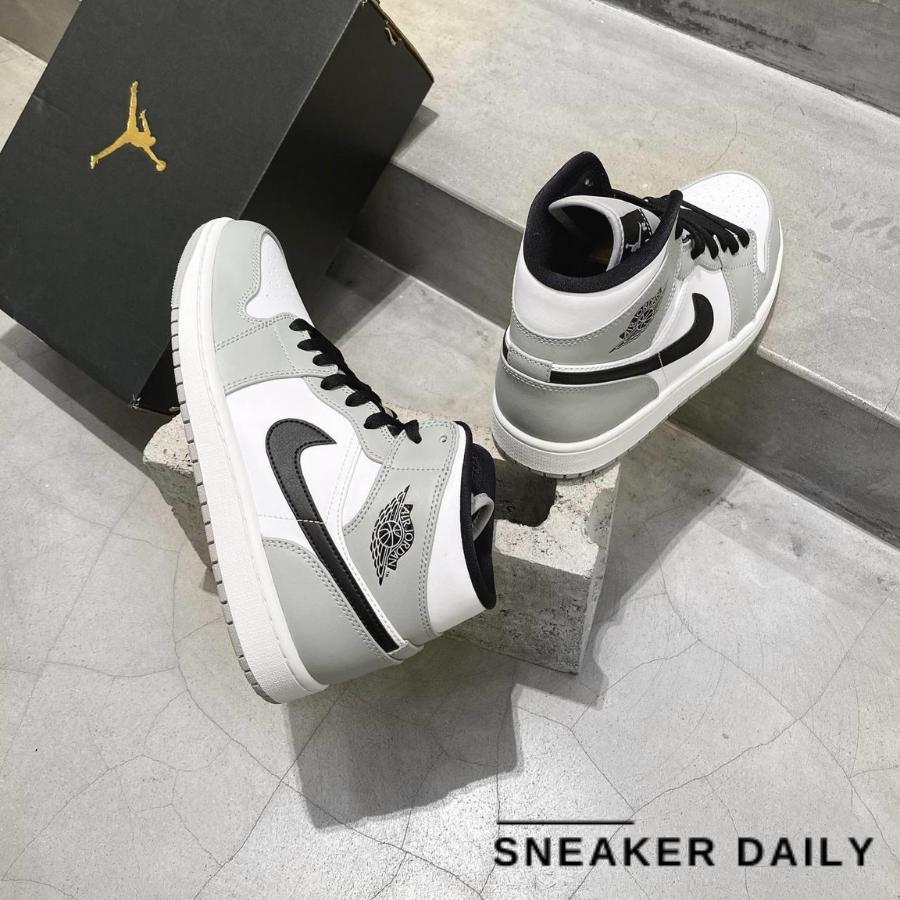 Giày Air Jordan 1 Mid Light Smoke Grey Black (GS) 554725-092 - Ảnh 8