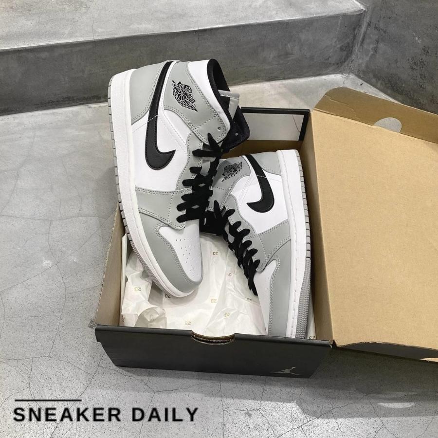 Giày Air Jordan 1 Mid Light Smoke Grey Black (GS) 554725-092 - Ảnh 9