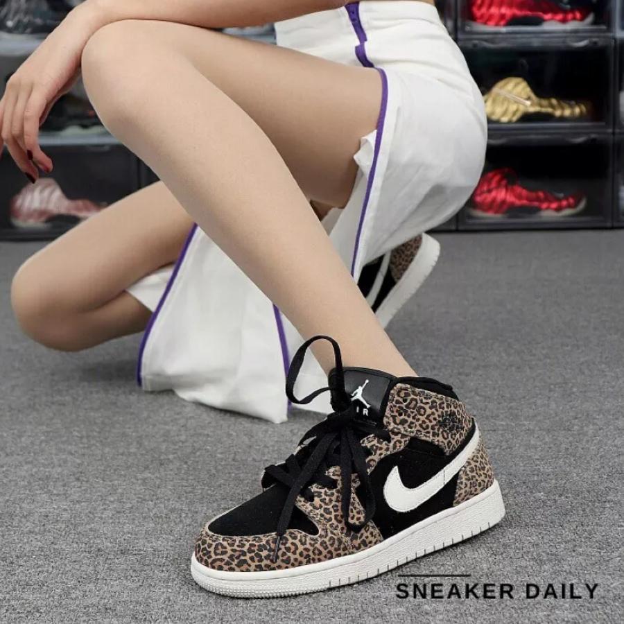 Giày Air Jordan 1 Mid SE Leopard (GS) BQ6931-021 - Ảnh 8