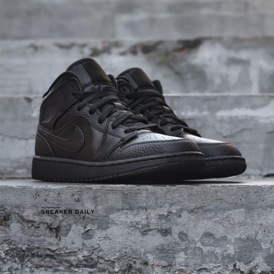 Giày Air Jordan 1 Mid Triple Black 2020 554725-091 - Ảnh 6