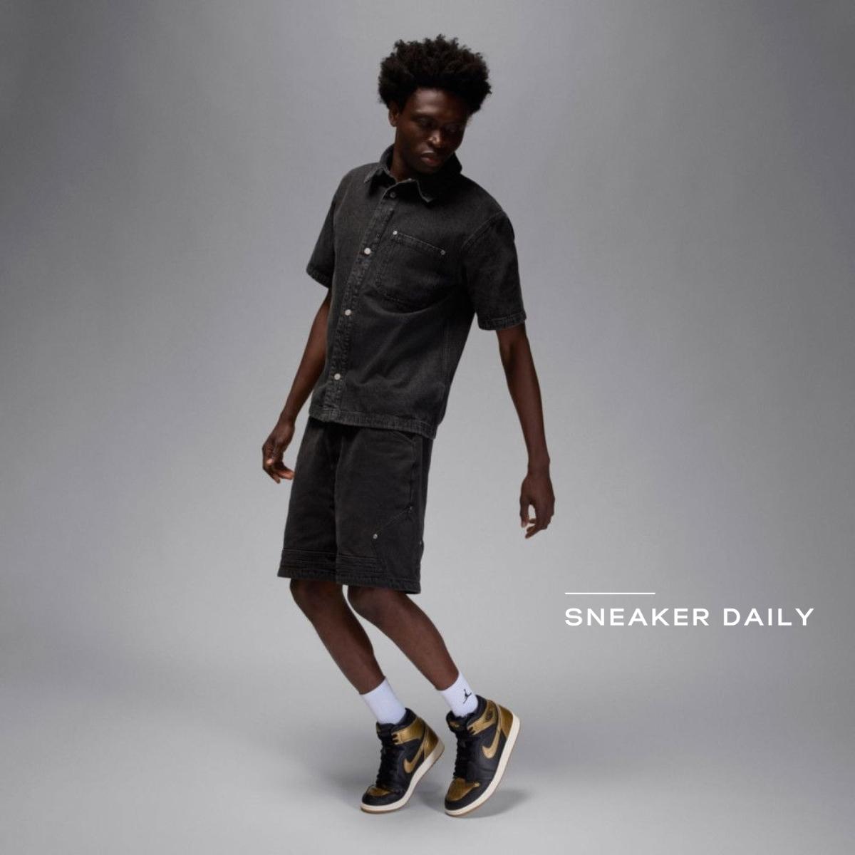 Góc nghiêng bên hông giày Air Jordan 1 Retro High OG Black Metallic Gold DZ5485-071