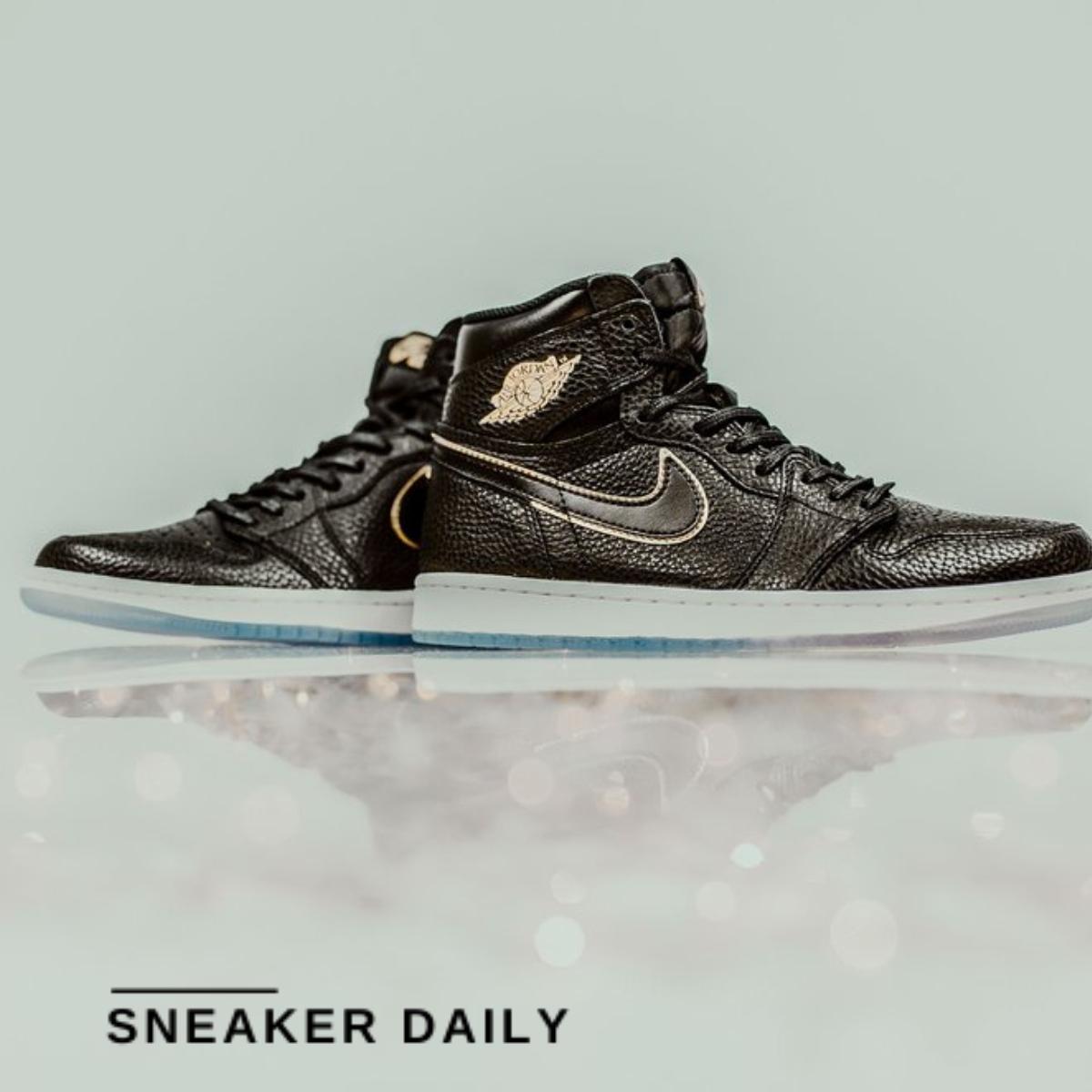 Chi tiết phối màu đen vàng gold trên Air Jordan 1 City of Flight 555088-031