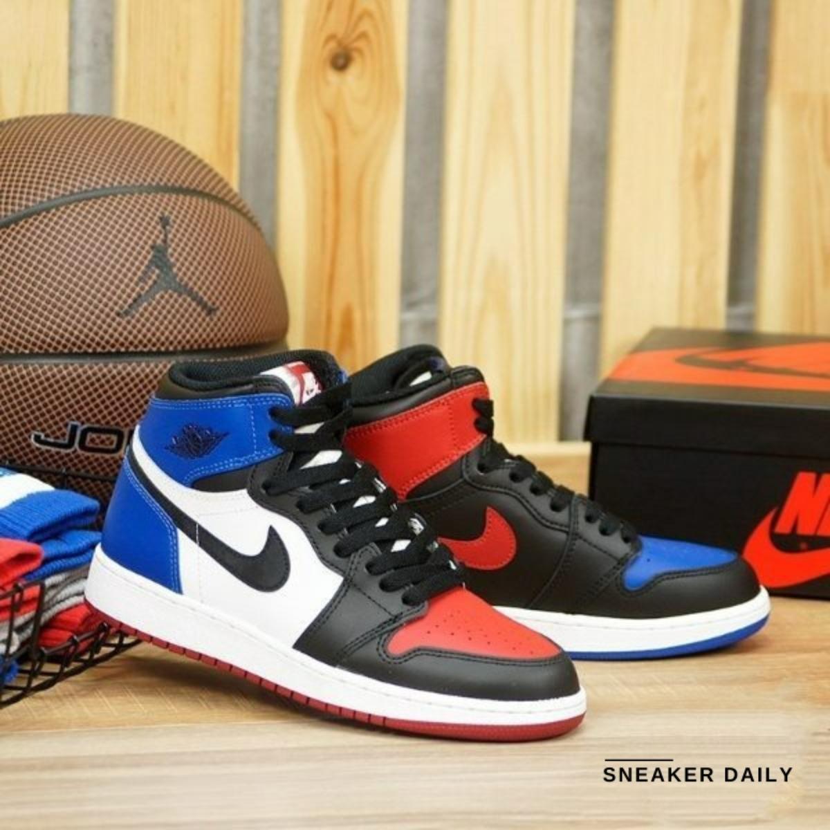 Chi tiết phối màu bất đối xứng Varsity Red và Varsity Royal trên Air Jordan 1 Top 3