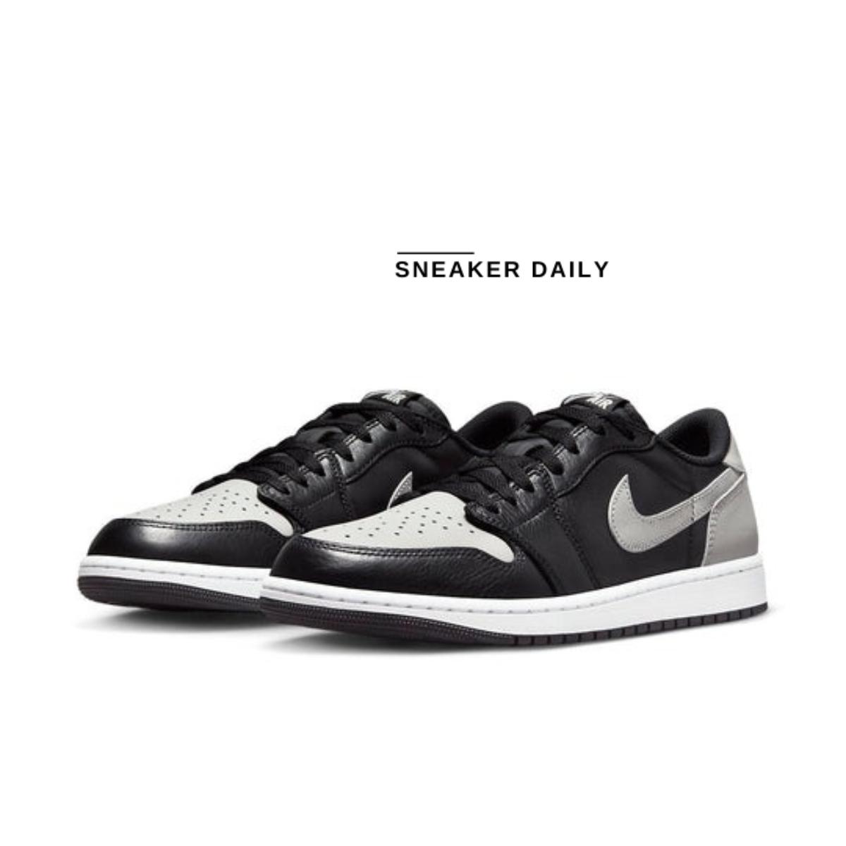Air Jordan 1 Retro Low OG Shadow 2024 nhìn từ góc sau, logo Wings rõ nét