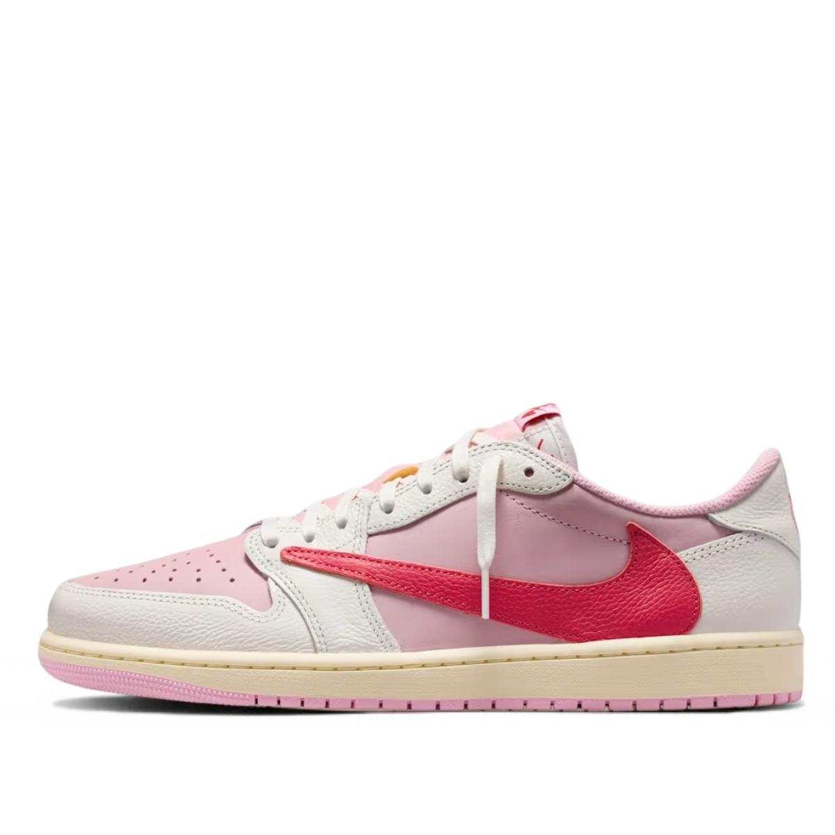 Giày Nike Air Jordan 1 Low x Travis Scott Pink IQ7604-101 phối màu hồng với Reverse Swoosh