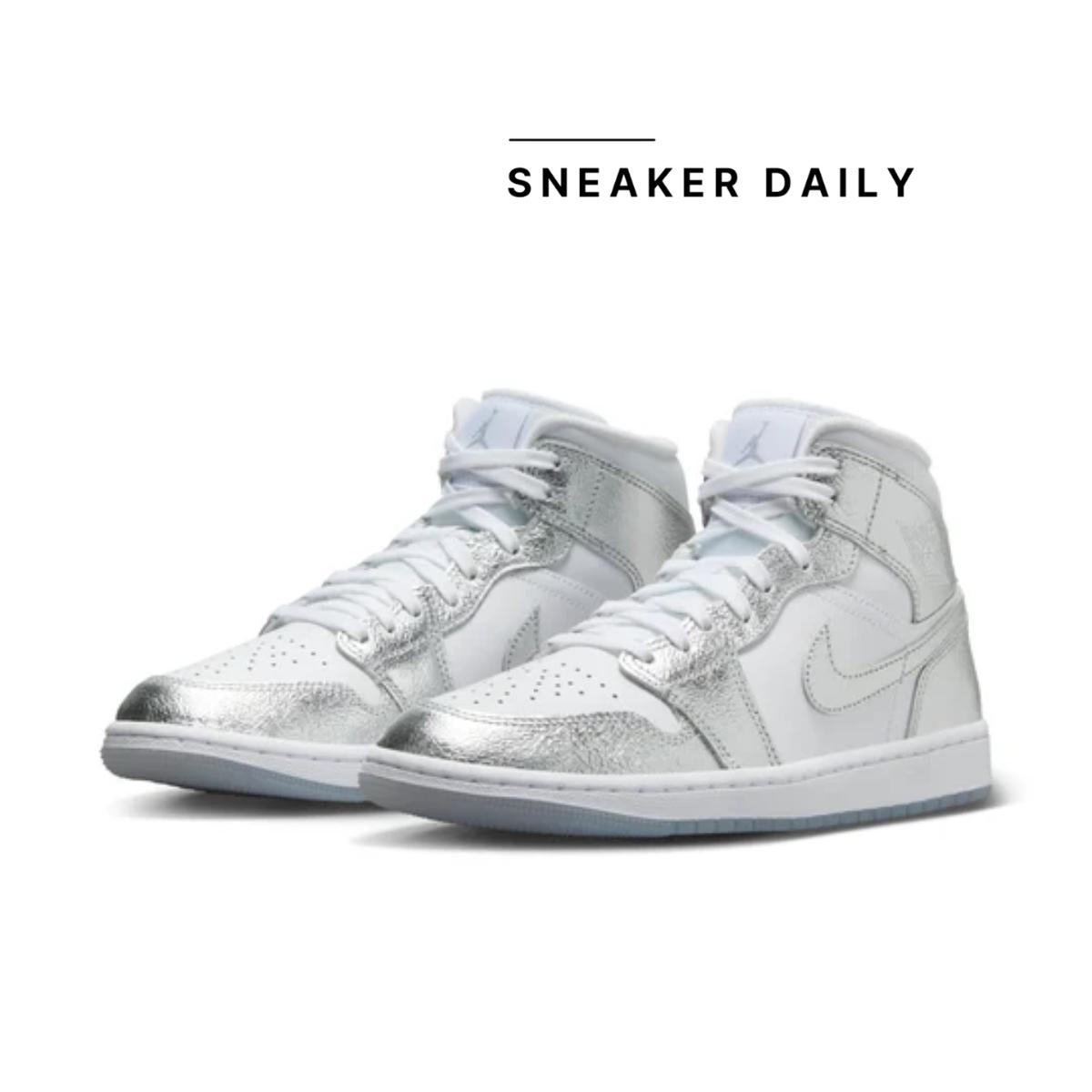 Giày (WMNS) Air Jordan 1 Mid SE Metallic Silver FN5031-100 - Ảnh 6