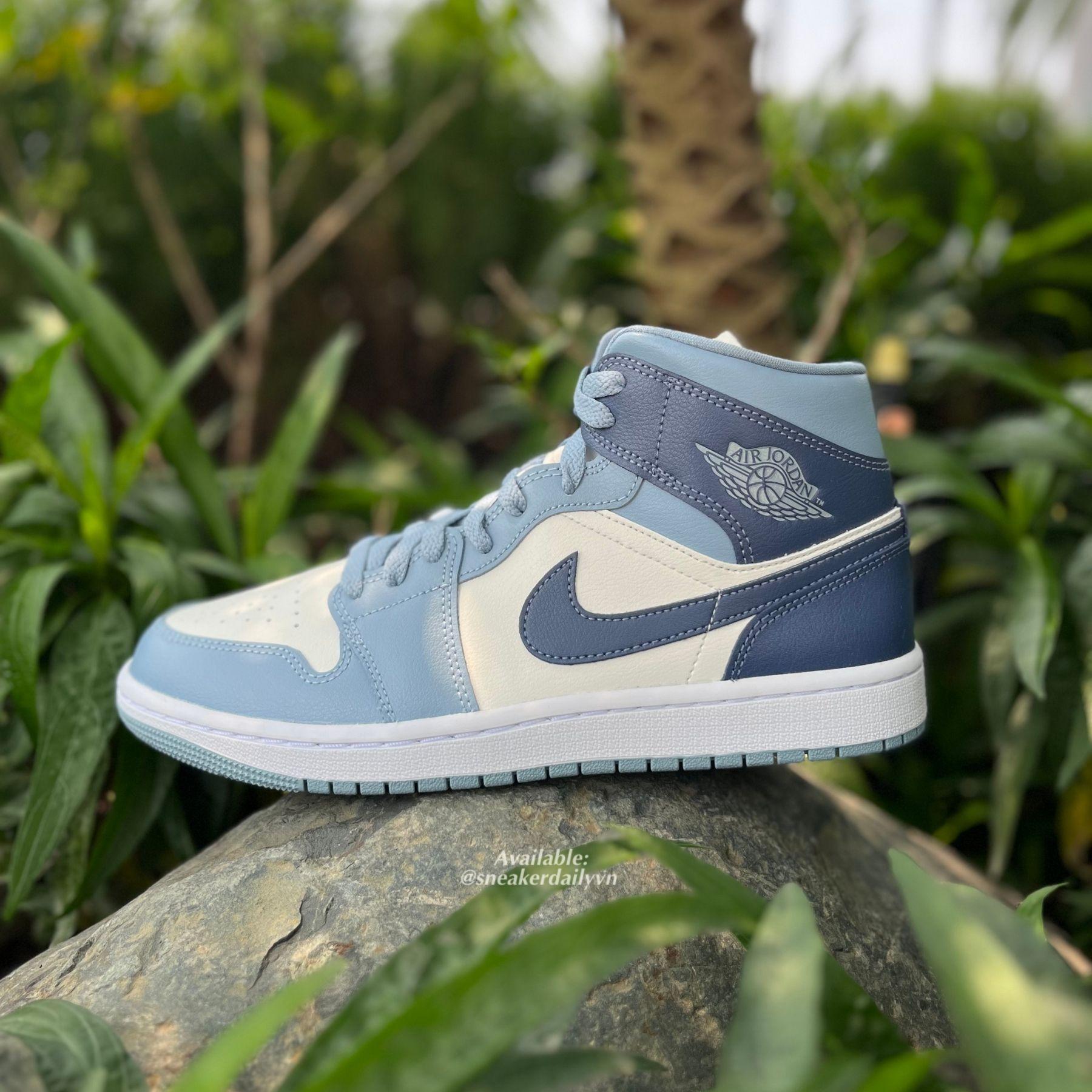 Giày (WMNS) Air Jordan 1 Mid Two-Tone Blue BQ6472-140 - Ảnh 5